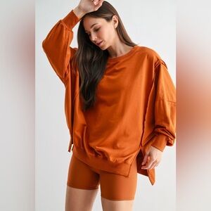 Women's Oversized Crewneck Top in Almond